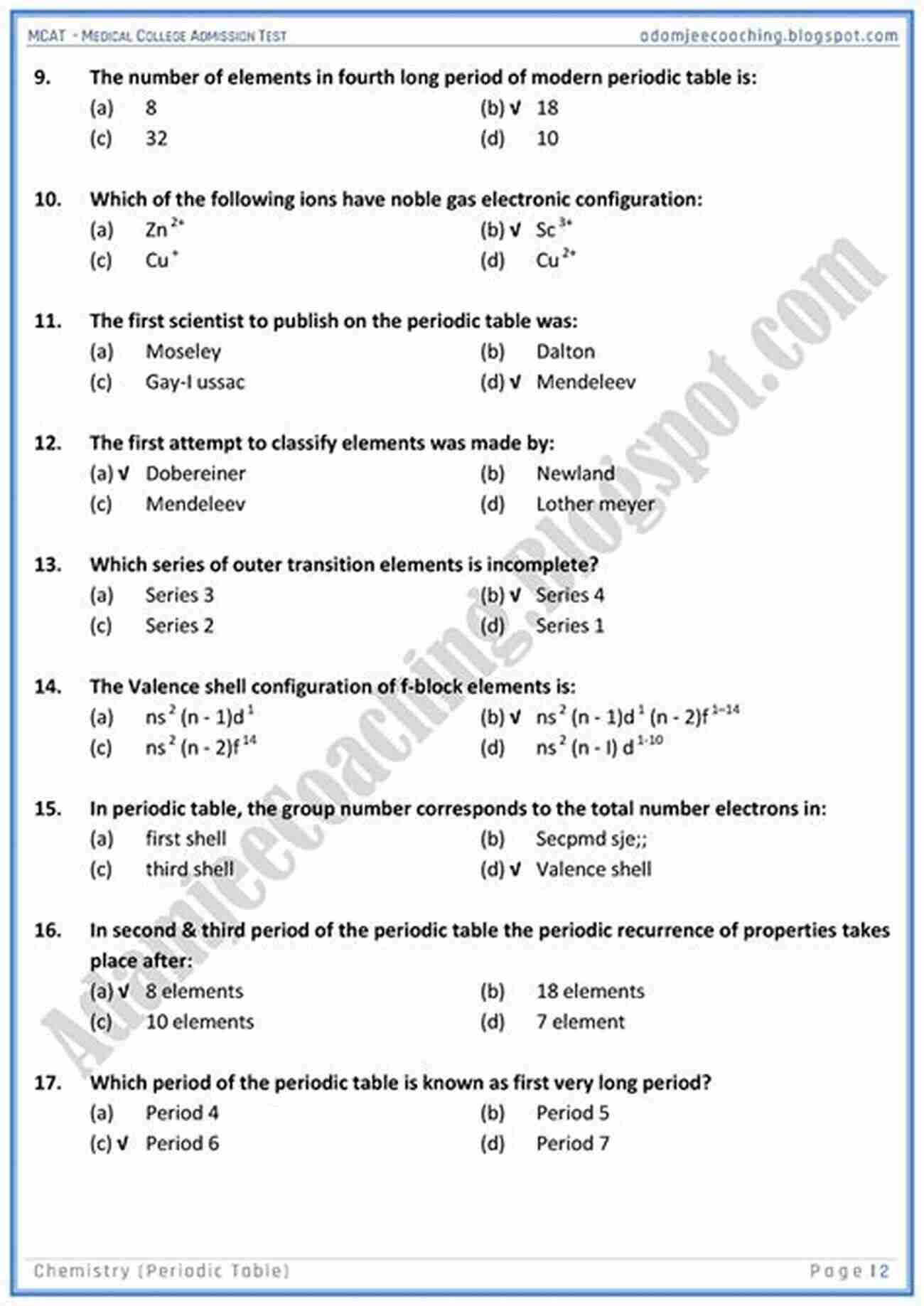 MCAT Chemistry Review Questions The Periodic Table MCAT Chemistry Review Questions The Periodic Table