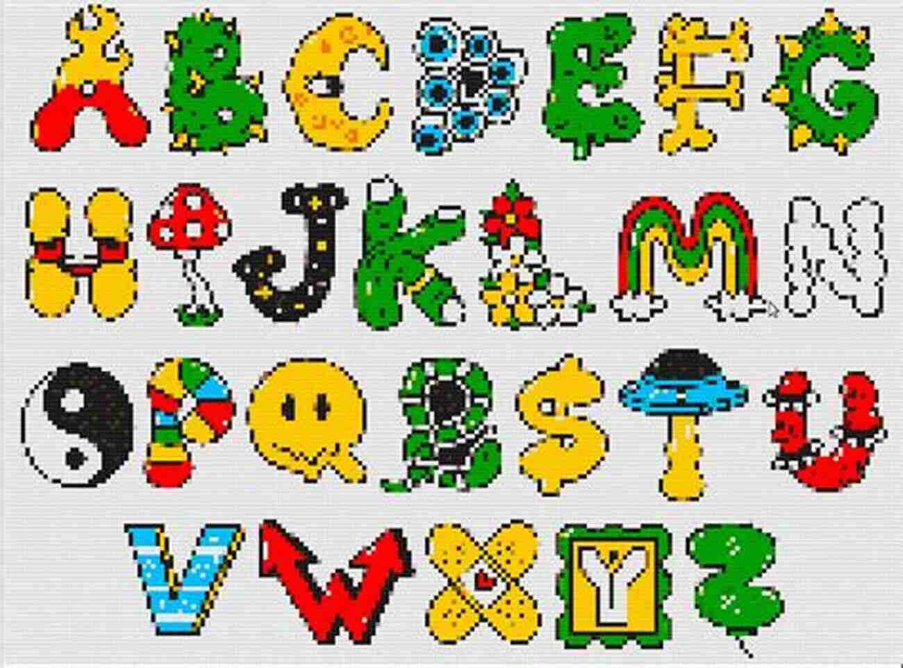 Materials Required For Stitching The Hippie Alphabet Cross Stitch Pattern Hippie Alphabet Cross Stitch Pattern: Printable PDF Pattern Vintage 1960s 2 Kinds Of Patterns