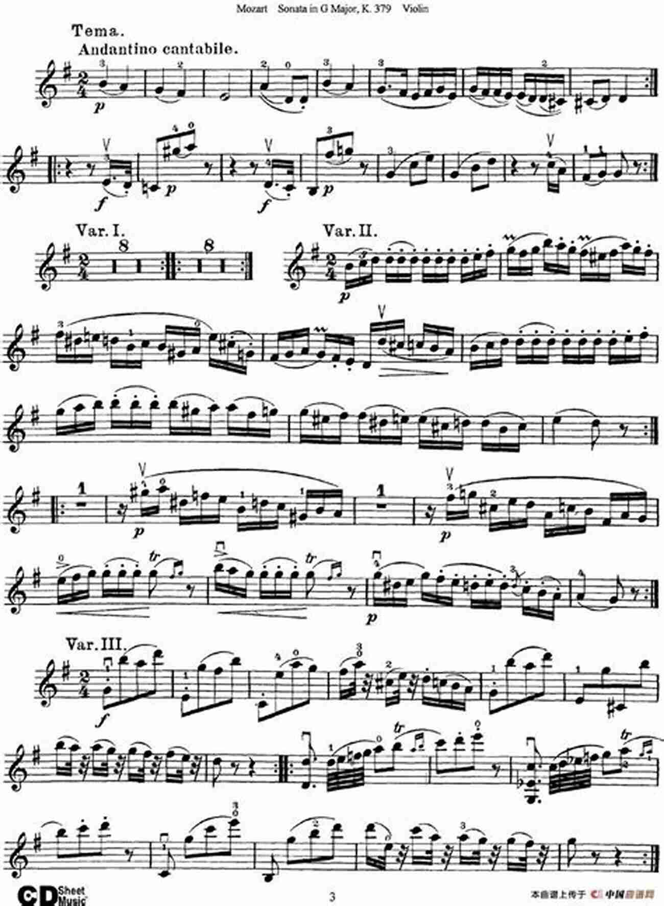 Sheet Music Of Mozart's Sonata In G Major (K. 379) Easy Classical Violin Viola Duets: Featuring Music Of Bach Mozart Beethoven Strauss And Other Composers