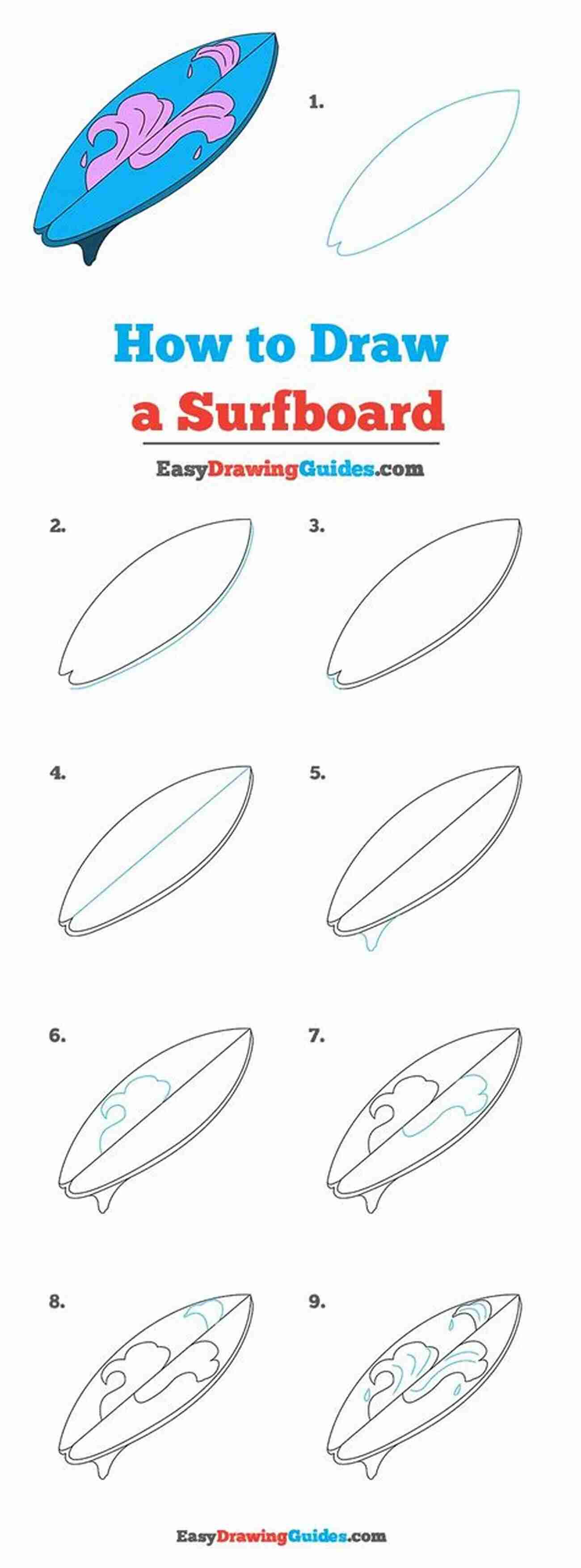 Step By Step Tutorial On Drawing A Surfboard Unleash Your Creativity How To Draw 20 At The Beach: Learn To Draw Step By Step Drawing Tutorial